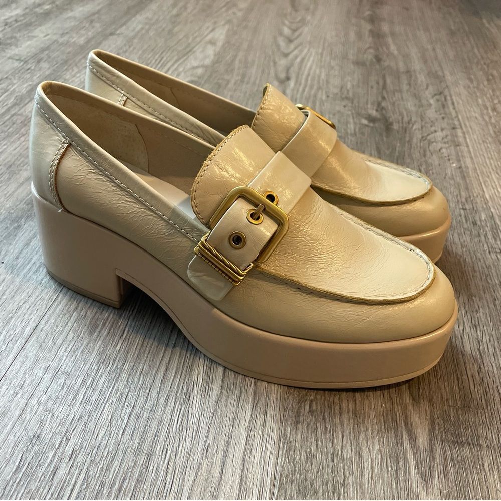 DOLCE VITA Yonder Sesame Crinkle Patent Leather Buckle Loafers